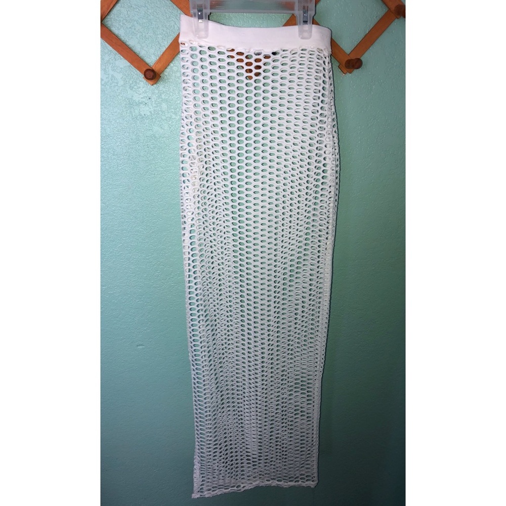 Net mesh swimsuit coverup skirt white